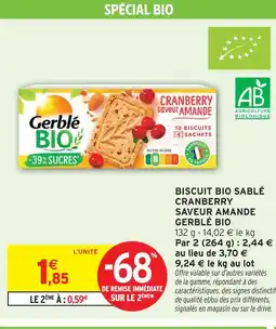 Intermarché Gerblé bio biscuit bio sablé cranberry saveur amande offre