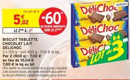 Intermarché Délichoc biscuit tablette chocolat lait offre