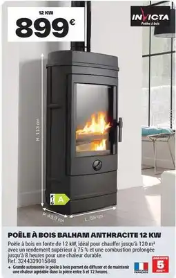Brico Dépôt Invicta - poêle à bois balhaini anthracite 12 kw offre