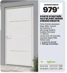 Brico Dépôt Seuil - porte d'entrée alu blanc mahe 215x80 droite offre