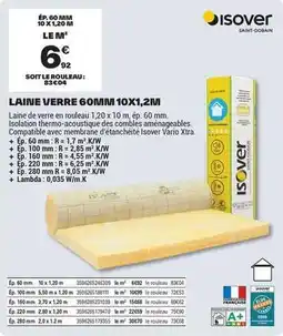 Brico Dépôt Isover - laine verre 60mm 10x1.2m offre