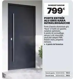 Brico Dépôt Kara - porte entrée alu gris h215x190gauche offre