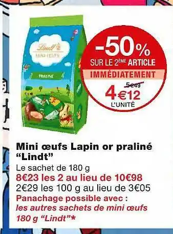 Monoprix Mini Oeufs Lapin Or Praliné offre