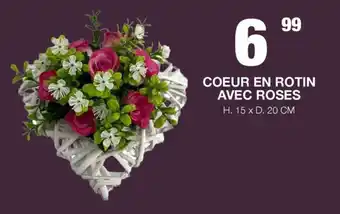 COEUR EN ROTIN AVEC ROSES