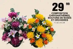 Marché aux Affaires COMPOSITION CHRYSTANTHÈMES, BOUTONS DE ROSES ET ORCHIDÉES offre
