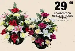 Marché aux Affaires COMPOSITION OEILLETS, ROSES ET LYS offre