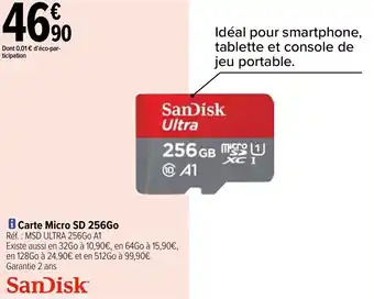Carrefour Carte micro SD 256go offre