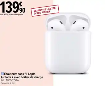 Carrefour Écouteurs sans fil apple airpods 2 avec boitier de charge offre