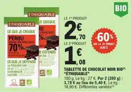 E.Leclerc ETHIQUABLE TABLETTE DE CHOCOLAT NOIR BIO offre