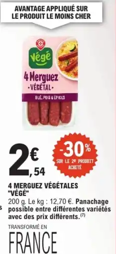 E.Leclerc Végé 4 Merguez Végétales offre