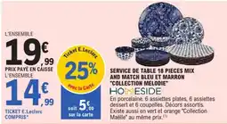 E.Leclerc HOMESIDE SERVICE DE TABLE 18 PIECES MIX AND MATCH BLEU ET MARRON offre