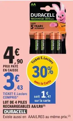 E.Leclerc DURACELL piles rechargeables AA/LR6 offre