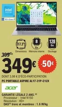 E.Leclerc Acer PC Portable Aspire AL17-31P-C12X offre
