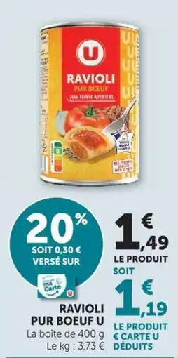 U Express U RAVIOLI PUR BOEUF offre