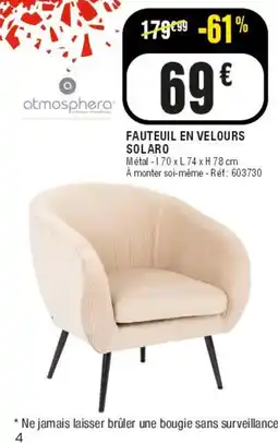 La Foir'Fouille Atmosphera fauteuil en velours solaro offre