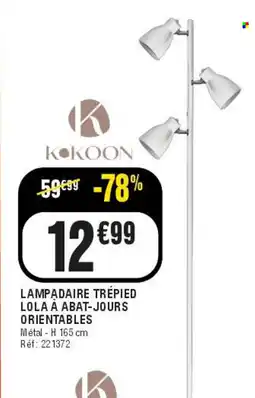 La Foir'Fouille Kokoon lampadaire trépied lola à abat-jours orientables offre