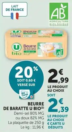 U Express U bio Beurre de baratte offre