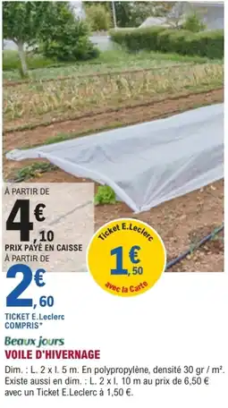 E.Leclerc Jardi Beaux jours VOILE D'HIVERNAGE offre