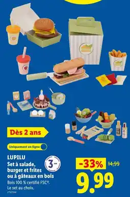 Lidl LUPILU Set à salade, burger et frites ou à gâteaux en bois offre