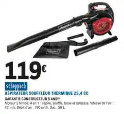 E.Leclerc Jardi scheppach ASPIRATEUR SOUFFLEUR THERMIQUE 25,4 CC offre