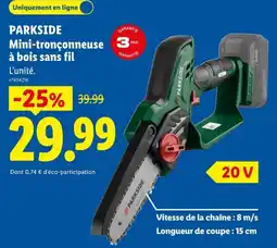 Lidl PARKSIDE Mini-tronçonneuse à bois sans fil offre