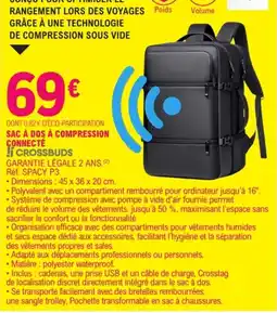 E.Leclerc CROSSBUDS SAC À DOS À COMPRESSION CONNECTÉ offre