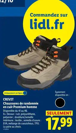 Lidl CRIVIT Chaussures de randonnée en cuir Premium homme offre