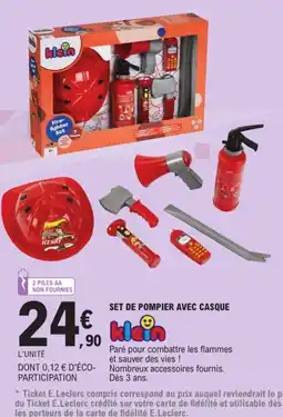 Jouet E.Leclerc Klein set de pompier avec casque offre