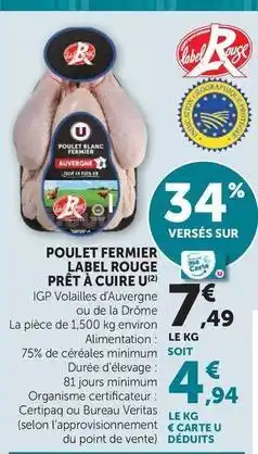Super U U - poulet fermier label rouge prêt à cuire offre