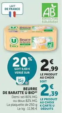 U Express U bio - beurre de baratte offre