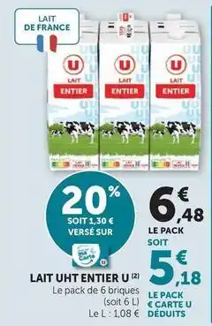 U Express U - lait uht entier offre
