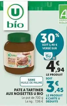 U Express U bio - pate a tartiner aux noisettes offre