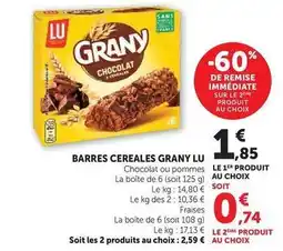 U Express Lu - barres cereales grany offre