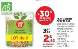 Hyper U Céréal bio - plat cuisine offre