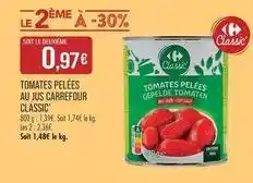 Match Carrefour - tomates pelées au jus classic offre