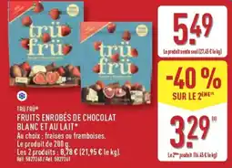 ALDI TRÜ FRÜ FRUITS ENROBÉS DE CHOCOLAT BLANC ET AU LAIT offre