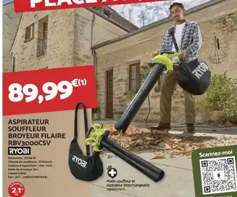 Ryobi - aspirateur souffleur broyeur filaire rév3000csv