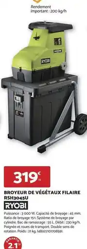 Bricomarché Ryobi - broyeur de végétaux filaire rh31064u offre