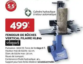 Scheppach - fendeur de buches vertical filaire hl810