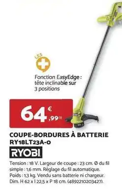 Bricomarché Ryobi - coupe-bordures à batterie ry18lt23a-o offre