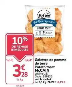 Promocash Mccain - galettes de pomme de terre potato toast offre