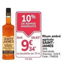 Promocash Saint james - rhum ambré agricole offre