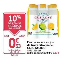Promocash Cristaline - eau de source au jus de fruits citronnade offre
