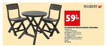 Auchan Set De Balcon Oregon En Résine 2 Personnes Allibert offre