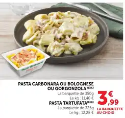 Bi1 Pasta Carbonara ou Bolognese ou Gorgonzola offre