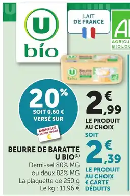 Bi1 U BIO Beurre de baratte offre