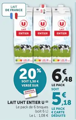 Maximarché U LAIT UHT ENTIER offre