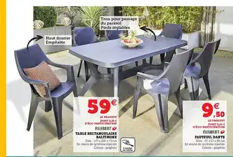 Hyper U Table Rectangulaire Baltimore, Fauteuil Dante Allibert offre
