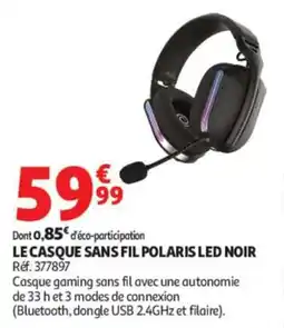 Auchan POLARIS LE CASQUE SANS FIL LED NOIR offre