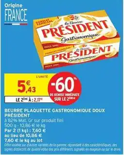 Intermarché Président - beurre plaquette gastronomique doux offre